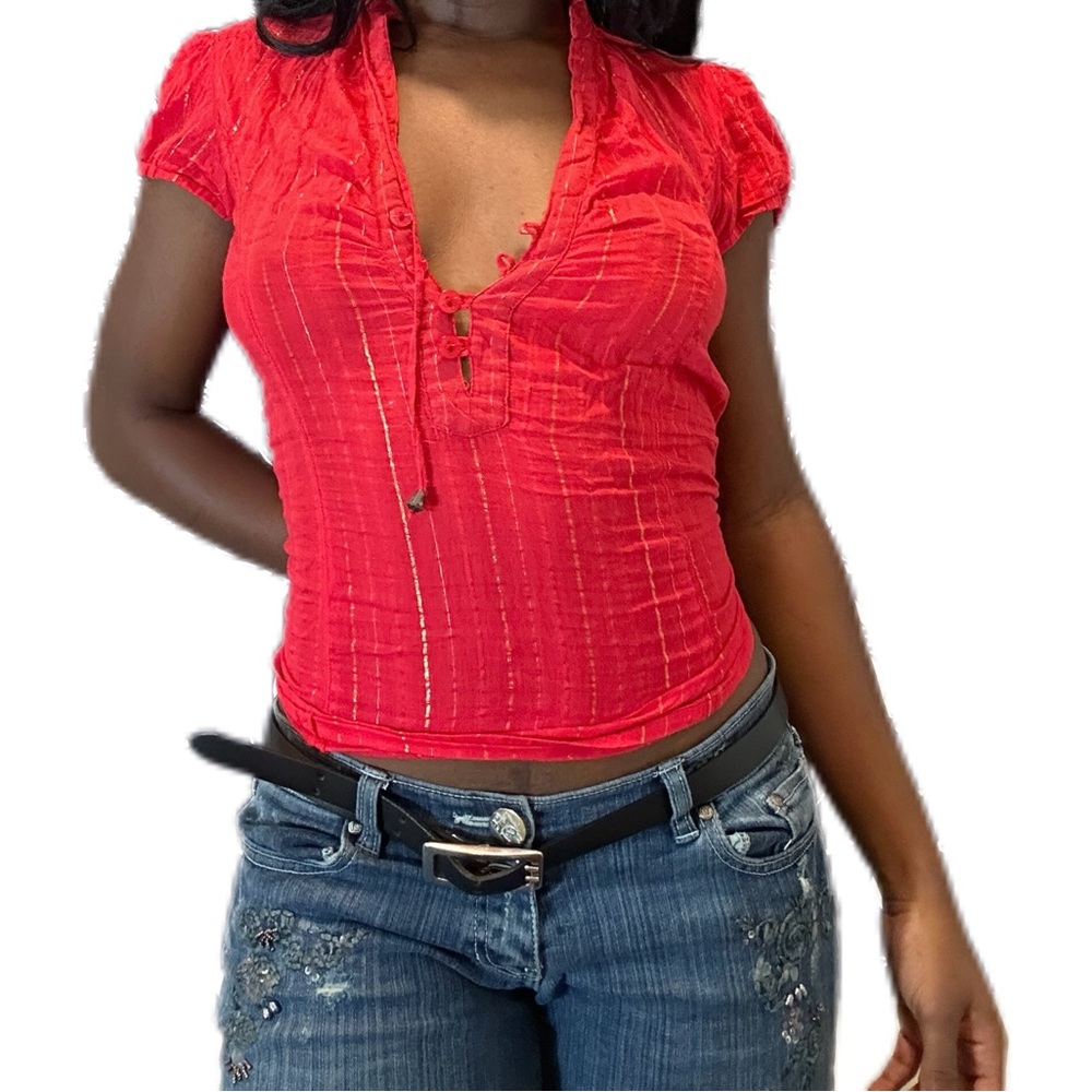 y2k red and gold top